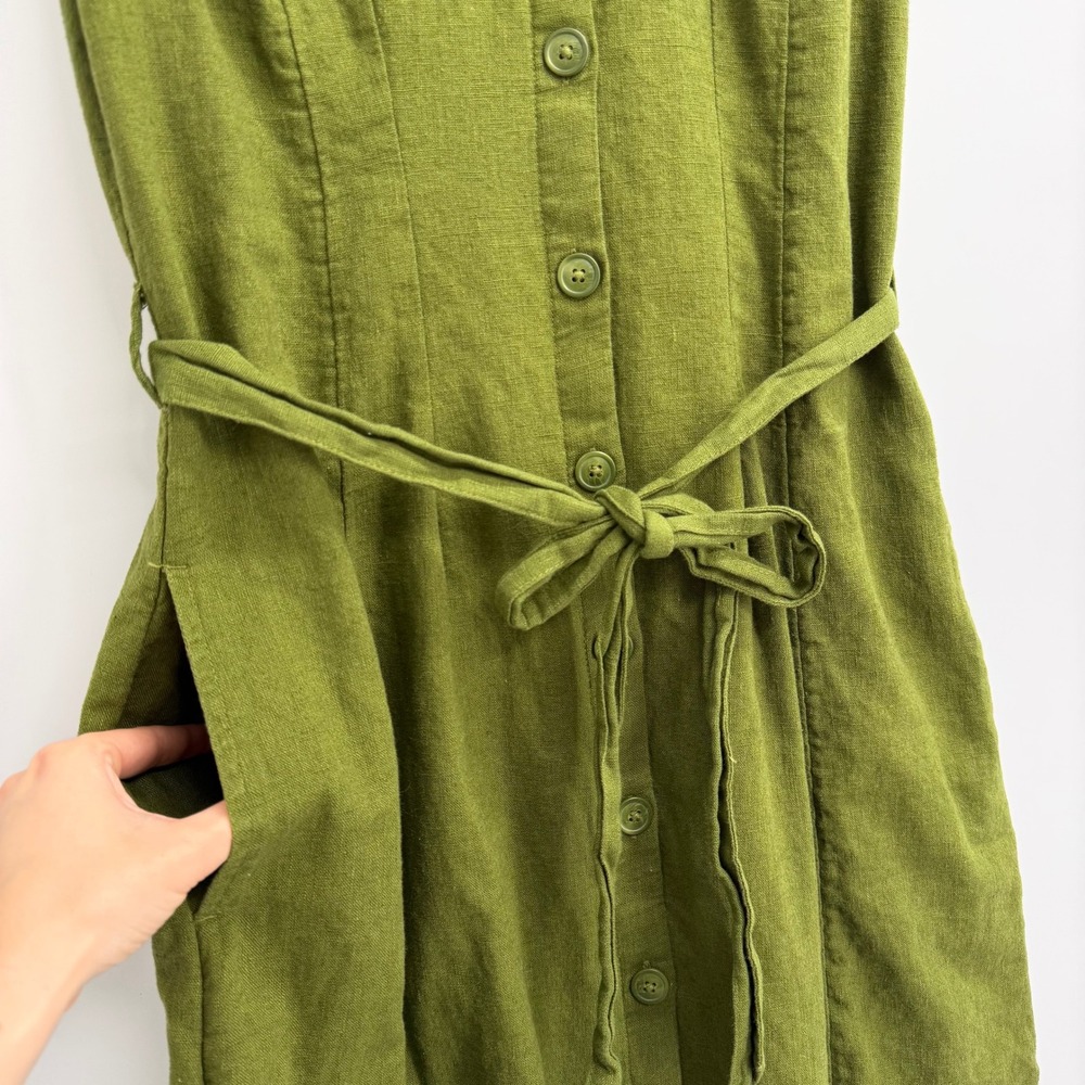 Abercrombie & Fitch Linen Blend Button Front Midi Dress Size M Olive Green Chic - Picture 2 of 9